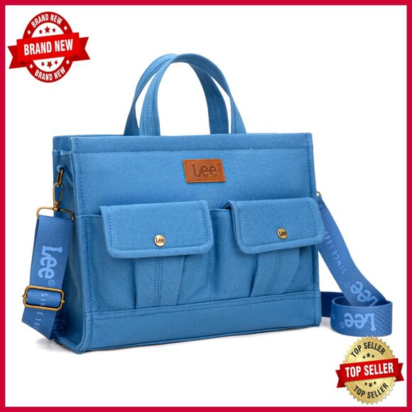 Handbags - Large Canvas Work Tote with Multiple Pockets, Convertible Crossbody Bag